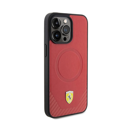 Ferrari Carbon fém logós MagSafe - iPhone 15 Pro Max tok (piros)