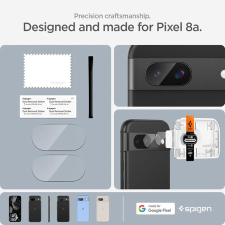 Spigen Optik.TR EZ Fit Camera Lens Protector 2-Pack - Verre de protection pour Google Pixel 8A (2 pces) (Noir)