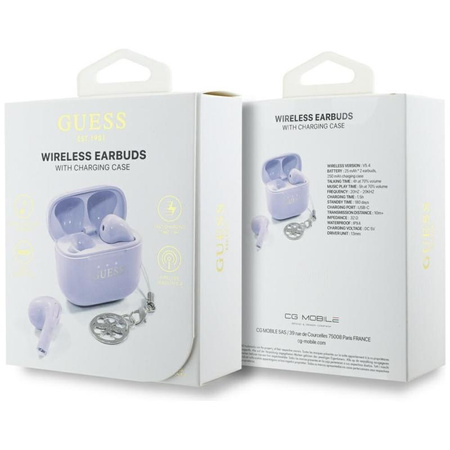 Guess fényes hatású nyomtatott klasszikus logó és báj - TWS Bluetooth fejhallgató + töltőtáska (levendula)