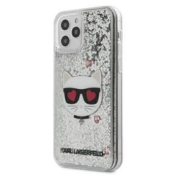 Karl Lagerfeld Liquid Glitter Choupette - pouzdro pro iPhone 12 Pro Max (stříbrné)