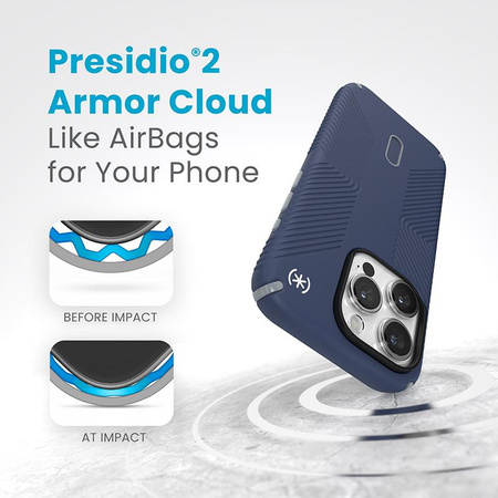 Speck Presidio2 Grip ClickLock & MagSafe - iPhone 15 Pro Tasche (Küstenblau / Staubgrau)