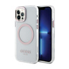 Pouzdro Guess Metal Outline MagSafe - iPhone 12 / iPhone 12 Pro (průhledné / růžové)