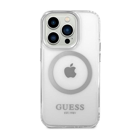 Guess Metal Outline MagSafe - iPhone 14 Pro Tasche (Transparent / Silber)
