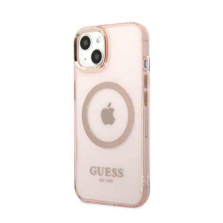 Guess Gold Outline Translucent MagSafe - pouzdro pro iPhone 13 (růžové)