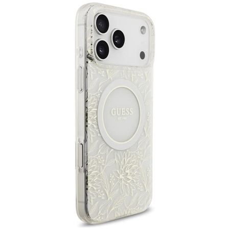 Guess IML Flowers Electro Pearl Strap MagSafe - Case iPhone 17 Pro Max (white)