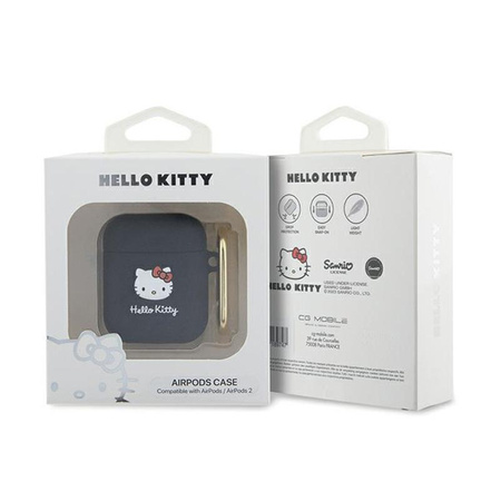 Hello Kitty Silikonová 3D hlava kočičky - pouzdro pro AirPods 1/2 generace (černé)