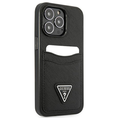 Guess Saffiano Double Card Triangle - Etui iPhone 13 Pro Max (czarny)