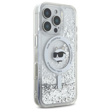 Karl Lagerfeld Liquid Glitter Choupette Head MagSafe - Hülle für iPhone 16 Pro (transparent)