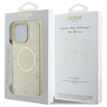 Guess Saffiano Peony Classic Logo MagSafe - iPhone 16 Pro Max Case (Gold)