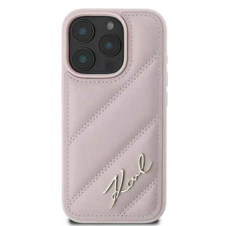 Karl Lagerfeld Quilted Signature - Pouzdro iPhone 16 Pro Max (růžové)