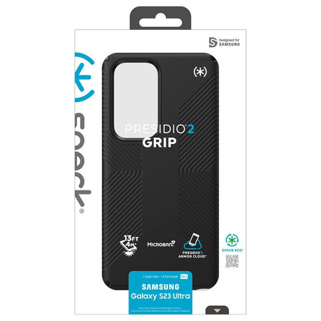 Speck Presidio2 Grip - protiskluzové pouzdro pro Samsung Galaxy S23 Ultra (černá/černá/bílá)