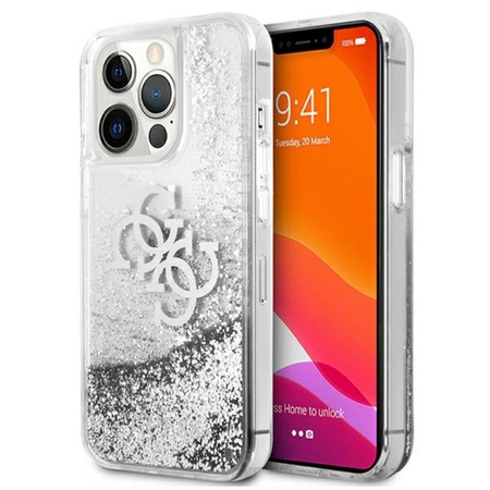 Guess Liquid Glitter 4G Big Logo - iPhone 13 Pro Max Tasche (silber)