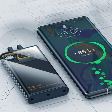 WEKOME WP-323 Vanguard sorozat - Power bank 10000 mAh Super Charging integrált USB-C és Lightning PD 20W + QC 22.5W kábel (fekete / átlátszó)