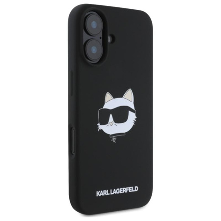 Karl Lagerfeld Silikonové pouzdro MagSafe s potiskem hlavy Choupette - iPhone 16 (černé)