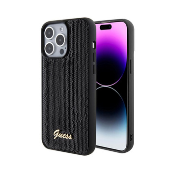 Guess Sequin Script Metal - Coque iPhone 15 Pro Max (noir)