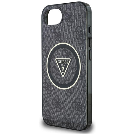 Guess IML Metal Glitter 4G Circle Triangle MagSafe - Pouzdro pro iPhone 16e (černé)