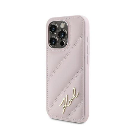 Karl Lagerfeld Diagonális steppelt írás - iPhone 15 Pro tok (rózsaszín)