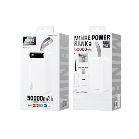 WEKOME WP-283 Minre Series - Banque d'énergie 50000 mAh Chargement rapide 2x USB-A 10W + torche LED (Blanc)