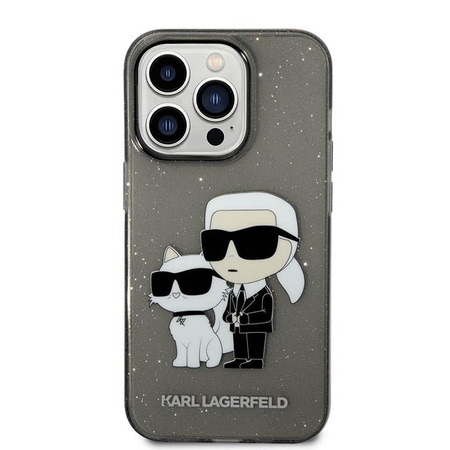 Karl Lagerfeld IML Glitter NFT Karl & Choupette - Hülle für iPhone 14 Pro (Schwarz)