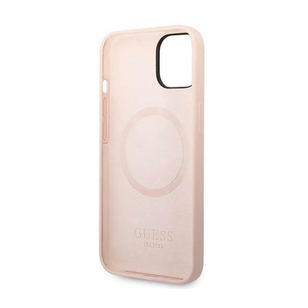 Guess Silikon Logo Platte MagSafe - iPhone 14 Plus Tasche (rosa)