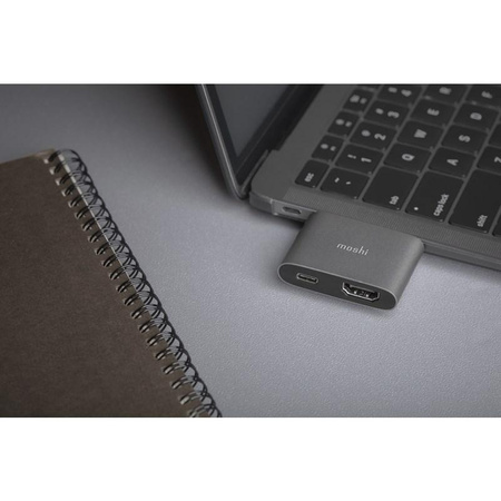 Moshi USB-C Adapter - Adapter für HDMI 4K und HDR mit 60W Power Delivery Ladeunterstützung (Titanium Gray)