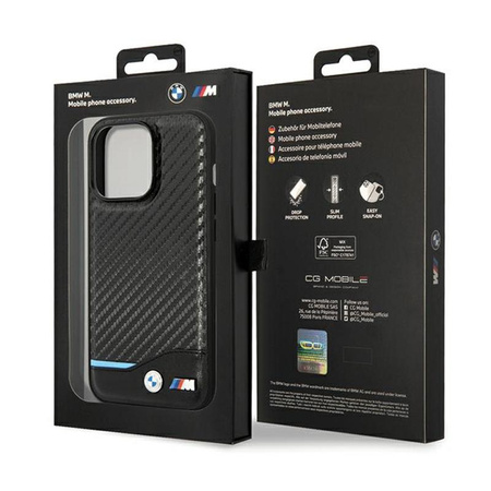 BMW Leder Carbon Blue Line - iPhone 13 Pro Max Tasche (Schwarz)