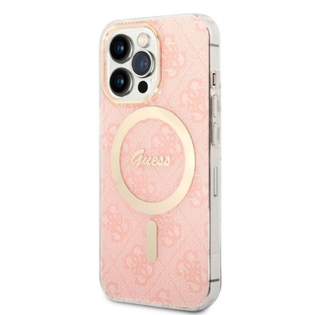 Guess Bundle Pack MagSafe 4G - MagSafe iPhone 13 Pro tok + töltő készlet (rózsaszín/arany)