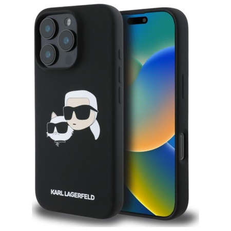 Karl Lagerfeld Silikon Doppelköpfe drucken MagSafe - iPhone 16 Pro Tasche (schwarz)