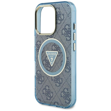 Guess IML Metal Glitter 4G Circle Triangle MagSafe - Hülle für iPhone 16 Pro (blau)