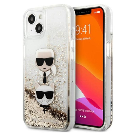 Karl Lagerfeld Liquid Glitter Karl & Choupette Head - iPhone 13 mini Hülle (gold)