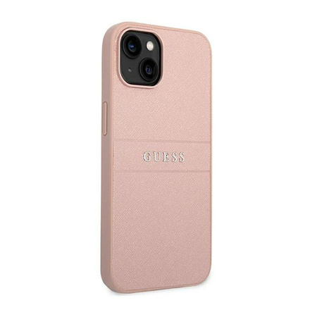 Guess Saffiano Metal Logo Stripes - Hülle für iPhone 14 Plus (Pink)