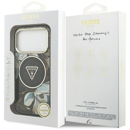 ETUI DO IPHONE 17 PRO do MAGSAFE GUESS CZARNE ORYGINALNE ELEGANCKIE KWIATY
