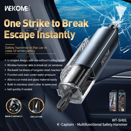 WEKOME WT-SH01 K Captain Series - Üveg biztonsági kalapács övvágóval (Fekete)