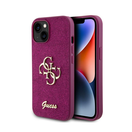 Guess Glitter Script Big 4G - pouzdro pro iPhone 15 (fialové)