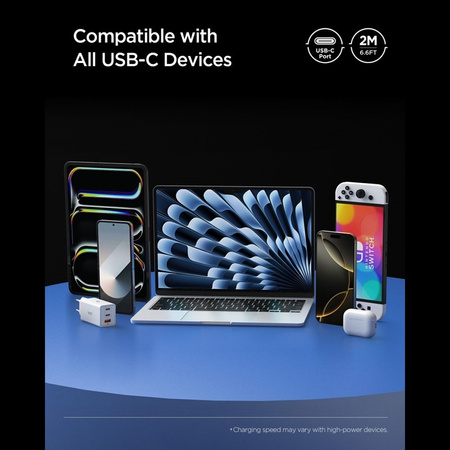 Kabel USB C Szybkie Ładowanie 2m Spigen Essential do iPhone Biały 100W PD