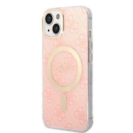 Guess Bundle Pack MagSafe 4G - MagSafe iPhone 14 case + charger set (pink/gold)