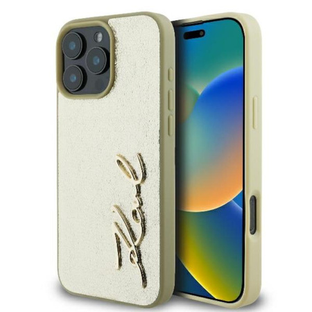 Karl Lagerfeld Metal Signature - Coque iPhone 16 Pro (Or)