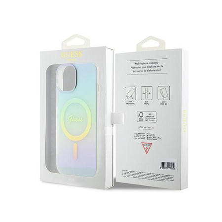 Guess IML Iridescent MagSafe - pouzdro pro iPhone 15 (tyrkysové)