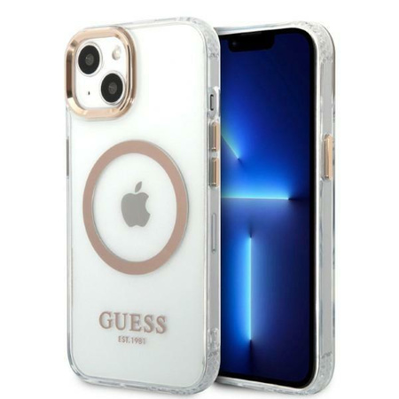 Guess Metal Outline Magsafe - Coque iPhone 13 (Transparent / Or)