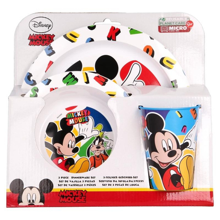 Mickey Mouse - Service de vaisselle micro-ondable (assiette, bol, tasse de 265 ml) (blanc)