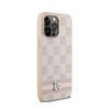 DKNY Leather Checkered Mono Pattern & Printed Stripes - Coque pour iPhone 14 Pro Max (rose)