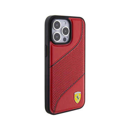 Ferrari Perforierte Wellen Metall Logo - iPhone 15 Pro Tasche (rot)