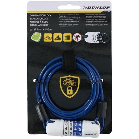 Dunlop - Bicycle cable lock with combination (Blue)