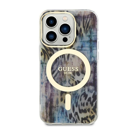 Guess Leopard MagSafe - Schutzhülle für iPhone 14 Pro Max (Blau)