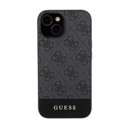 Guess 4G Bottom Stripe Metal Logo Collection - pouzdro pro iPhone 15 (šedé)