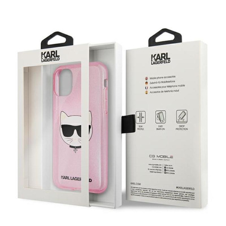 Karl Lagerfeld Choupette Head Glitter - Coque iPhone 11 (rose)