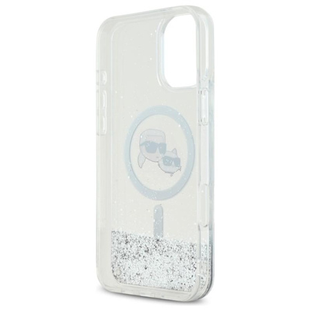 Karl Lagerfeld Liquid Glitter Karl & Choupette Head MagSafe - iPhone 16 Plus Hülle (Transparent)