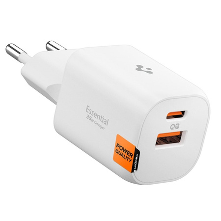 Szybka Ładowarka Sieciowa USB C + USB Spigen GaN Pro Biała Kostka 35W
