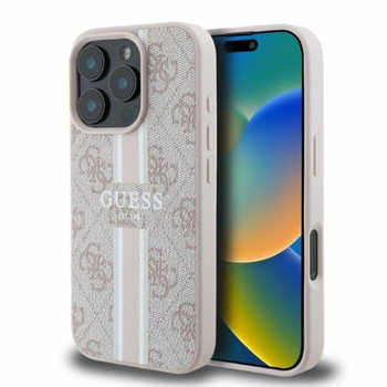 Guess 4G Printed Stripes MagSafe – Pouzdro pro iPhone 16 Pro (růžové)