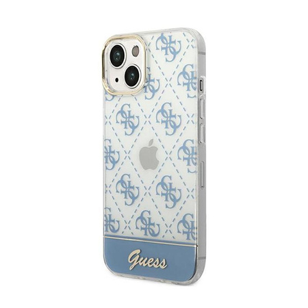 	Guess 4G Stripe Script Logo Electroplated Pattern – Etui iPhone 14 Plus (niebieski)